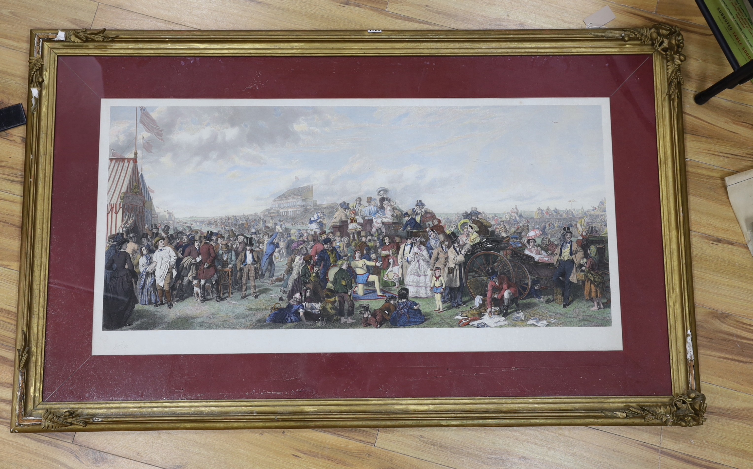 Blanchard after William Powell Frith, coloured engraving, 'Derby Day', signed in pencil by both artists, visible sheet 57 x 114cm